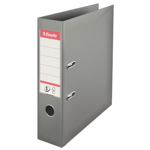 Esselte No. 1 lever arch file. Plastic lined plastic interior. DIN A4. Spine 75mm. Gray