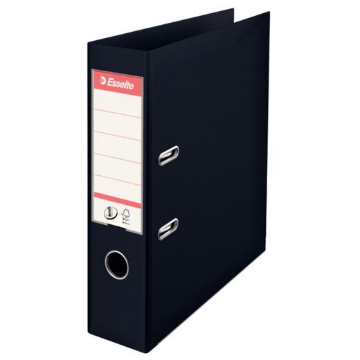 Esselte No. 1 lever arch file. Plastic lined plastic interior. DIN A4. Spine 75mm. black