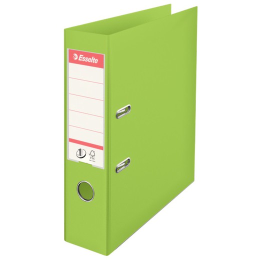 Esselte No. 1 lever arch file. Plastic lined plastic interior. DIN A4. Spine 75mm. vivid green