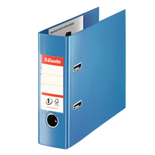 Esselte No. 1 lever arch file. Plastic lined plastic interior. DIN A5 Extended. Spine 75mm. vivid blue