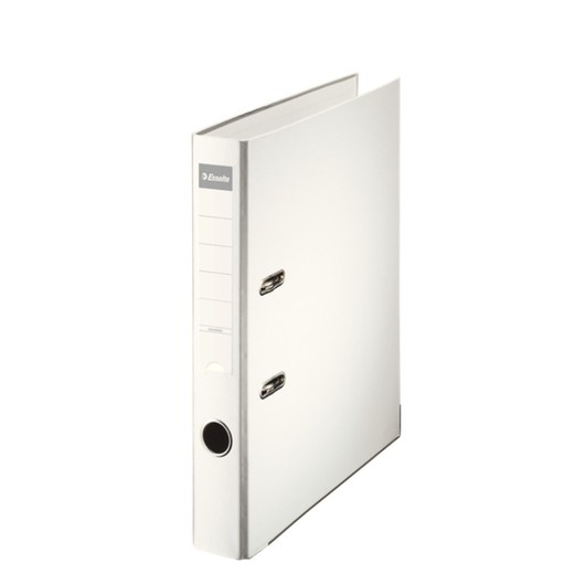 Esselte lever arch file. Lined plastic, paper interior. DIN A4. Spine 50mm. white