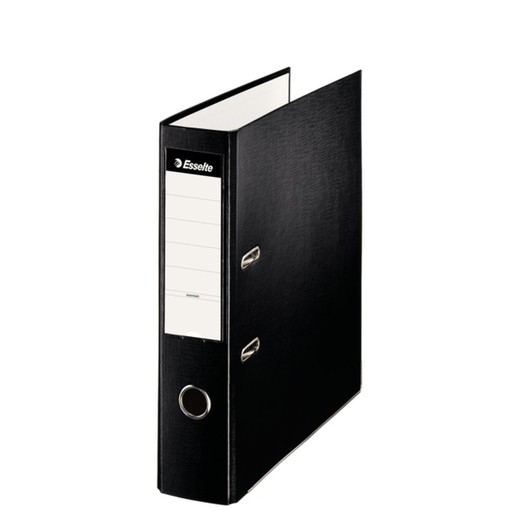 Esselte lever arch file. Lined plastic, paper interior. DIN A4. Spine 75mm. black