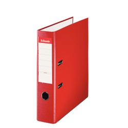 Esselte lever arch file. Lined plastic, paper interior. DIN A4. Spine 75mm. red