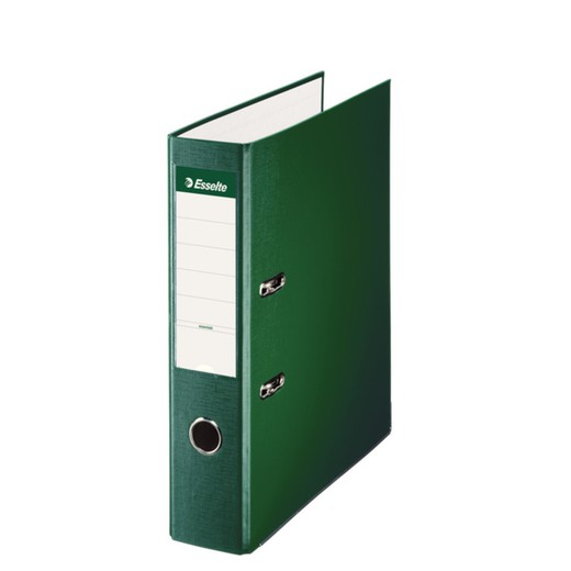 Esselte lever arch file. Lined plastic, paper interior. DIN A4. Spine 75mm. green