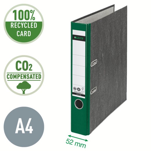 Leitz CO2 Neutral Spak Arch File. Marmorerad kartong. 180º. DIN A4. Rygg 52 mm, grön