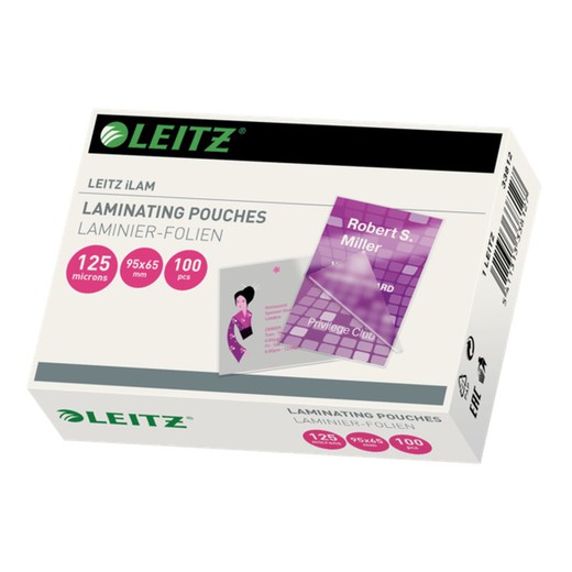 Leitz laminating bags 65 x 95 mm. (Box 100) 125 microns