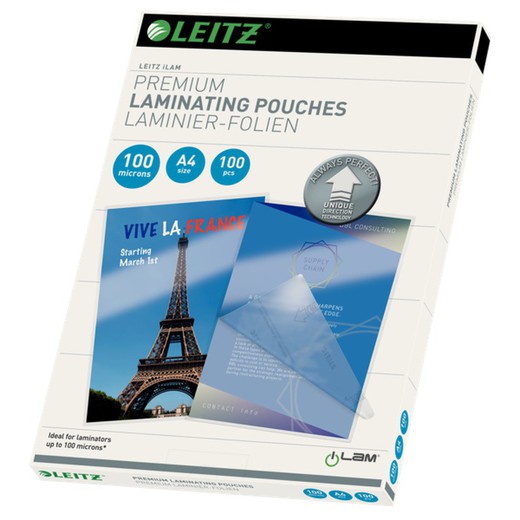 Bolsas plastificación Leitz DIN A4 (caja 100) 100 micras