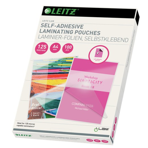 Leitz DIN A4 lamination bags. Adhesive back. (Box 100) 125 microns