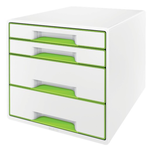 WOW Desk Cube 4 tiroirs (2 grands et 2 petits), vert/blanc