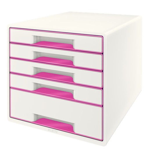 WOW Desk Cube 5 tiroirs (1 grand et 4 petits), fuchsia/blanc