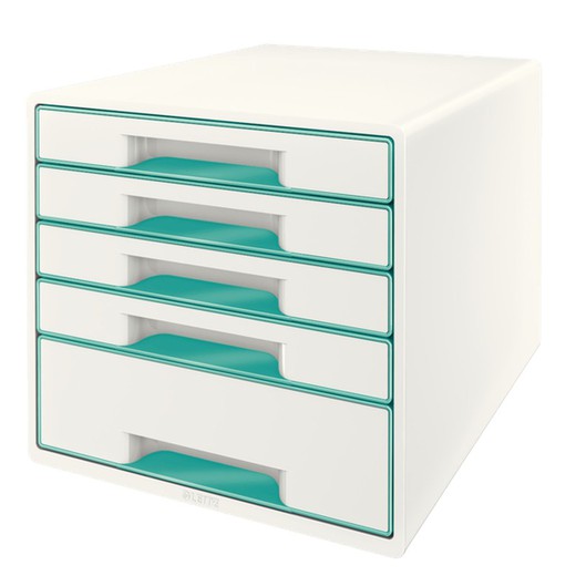 WOW Desk Cube 5 tiroirs (1 grand et 4 petits), turquoise/blanc