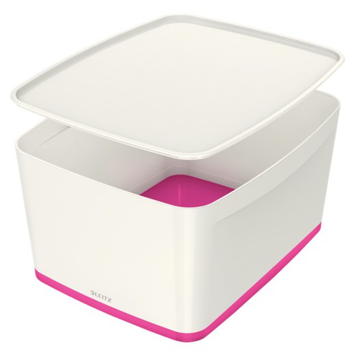 Caja Leitz MyBox WOW grande con tapa, fucsia/blanco