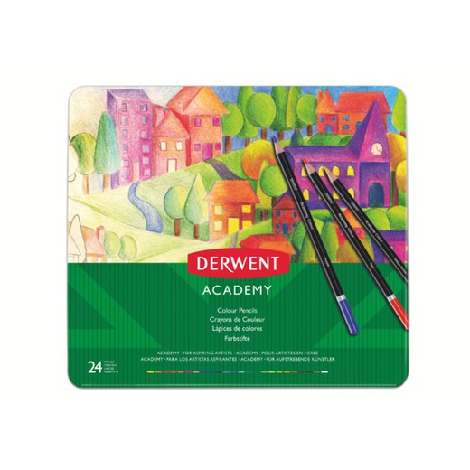 Caja metálica 24 lápices Derwent de colores (madera natural)