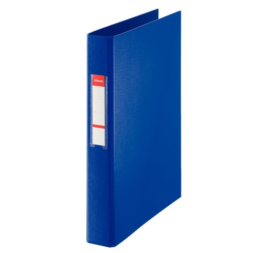 Lined plastic ring binder. With plastic interior and card holder. 2 D rings 25 mm. blue foil