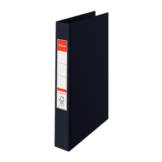 Lined plastic ring binder. With plastic interior and card holder. 4 rings Ø 25 mm. DIN A4 black