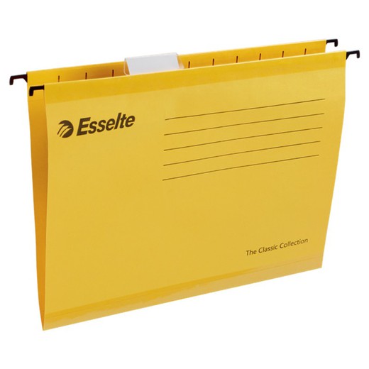 Colored Kraft hanging folders. vertical access. Spine V. Short flexible visor. DIN A4 (Box 25), yellow