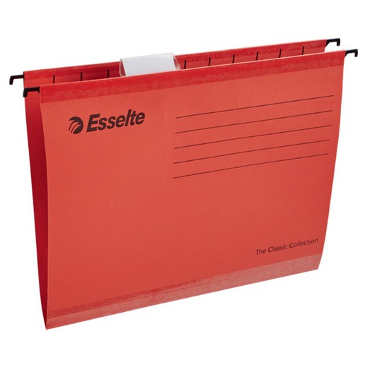 Colored Kraft hanging folders. vertical access. Spine V. Short flexible visor. DIN A4 (Box 25), red