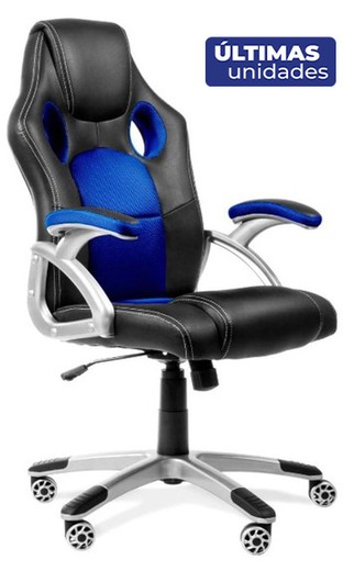 FORÖL Modelo Almansa - Silla Gaming con mecanismo basculante, regulable en altura y brazos fijos - Asiento y respaldo tapizados en SIMILPIEL negro y azul.