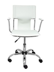 FORÖL Modelo Bogarra - Silla de oficina ergonómica con brazos fijos, regulable en altura y giratoria 360º - Asiento y respaldo tapizados en similpiel color blanco