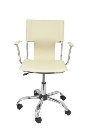 FORÖL Modelo Bogarra - Silla de oficina ergonómica con brazos fijos, regulable en altura y giratoria 360º - Asiento y respaldo tapizados en similpiel color crema