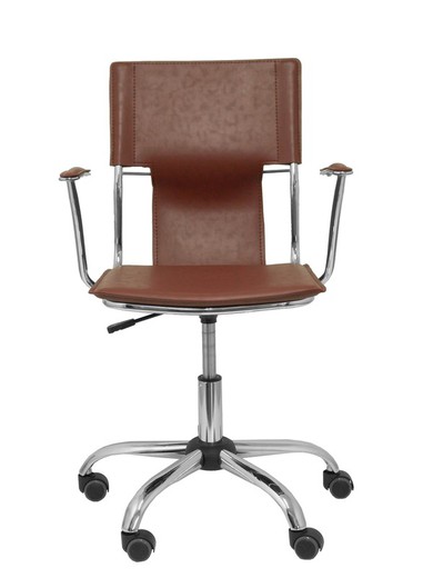 FORÖL Modelo Bogarra - Silla de oficina ergonómica con brazos fijos, regulable en altura y giratoria 360º - Asiento y respaldo tapizados en similpiel color marrón envejecido.