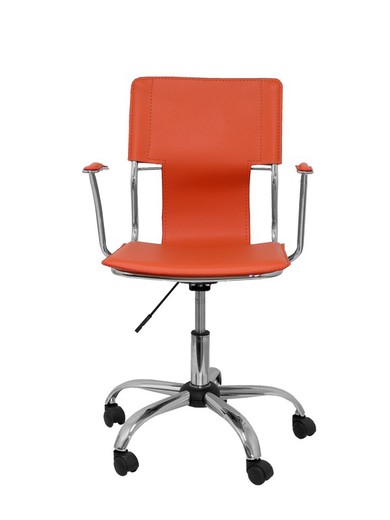 FORÖL Modelo Bogarra - Silla de oficina ergonómica con brazos fijos, regulable en altura y giratoria 360º - Asiento y respaldo tapizados en similpiel color naranja