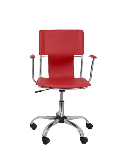 FORÖL Modelo Bogarra - Silla de oficina ergonómica con brazos fijos, regulable en altura y giratoria 360º - Asiento y respaldo tapizados en similpiel color rojo