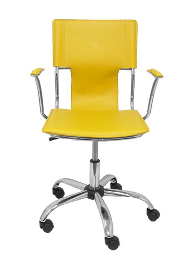 FORÖL Modelo Bogarra - Silla de oficina ergonómica con brazos fijos, regulable en altura y mecanismo basculante - Asiento y respaldo tapizados en similpiel color amarilla