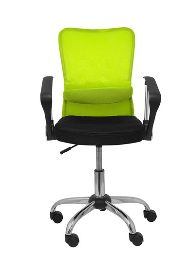 FORÖL Modelo Cardenete Silla infantil de oficina ergonómica con mecanismo giratorio, brazos fijos y asiento regulable en altura  Respaldo de malla transpirable color verde y asiento tapizado en tejido de malla color negro