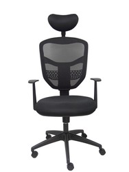 FÖROL - Modelo Chinchilla - Silla de oficina ergonómica con mecanismo basculante, brazos fijos y refuerzo lumbar fijo - Respaldo de malla transpirable en color negro con cabecero regulable y asiento tapizados en tejido 3D color negro.