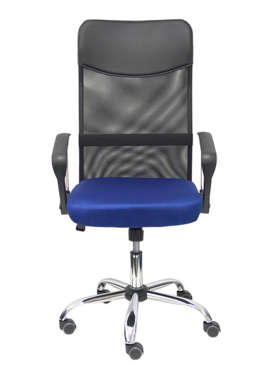 FORÖL Modelo Gontar - Silla de dirección ergonómica con mecanismo basculante, brazos fijos y regulable en altura - Respaldo de malla transpirable en color negro, con cabecero en similpiel color negro y asiento en tejido de malla color azul.