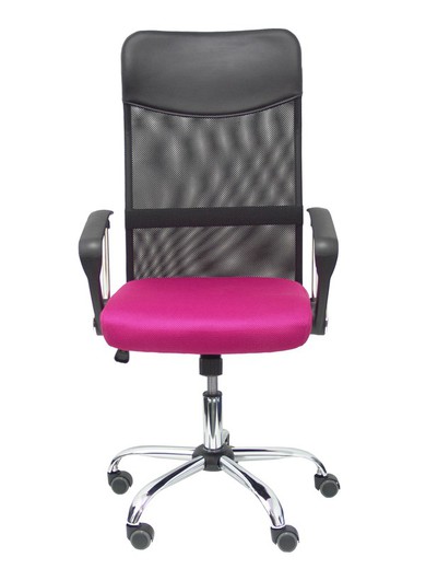 FORÖL Modelo Gontar - Silla de dirección ergonómica con mecanismo basculante, brazos fijos y regulable en altura - Respaldo de malla transpirable en color negro, con cabecero en similpiel color negro y asiento en tejido de malla color rosa.