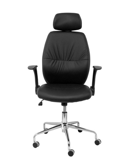 FORÖL Modelo Huelves - Silla de oficina ergonómica con mecanismo basculante, brazos retráctiles, cabecero y regulable en altura - Respaldo y asiento tapizado en tejido símilpiel color negro