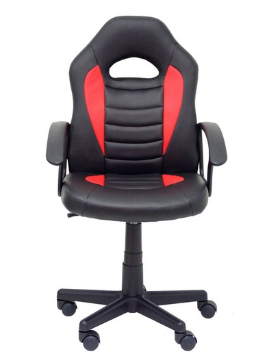 FORÖL Modelo Mohedas - Silla juvenil gaming con mecanismo giratorio, regulable en altura y brazos fijos - Asiento y respaldo tapizados en SIMILPIEL negro y rojo.