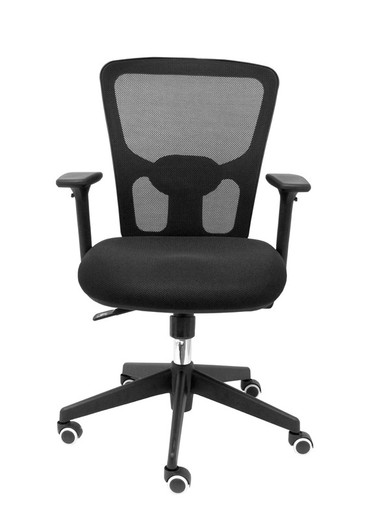 FORÖL Modelo Pozuelo - Silla de oficina ergonómica con mecanismo sincro, brazos regulables 2D y refuerzo lumbar ajustable - Respaldo de malla transpirable en color negro y asiento tapizados en tejido 3D color negro