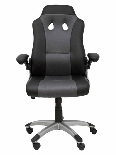 FORÖL Modelo Talave - Silla Gaming con mecanismo basculante, regulable en altura y brazos retráctiles incluidos - Asiento y respaldo tapizados en SIMILPIEL negro y gris