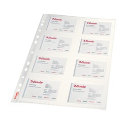 Fundas para tarjetas de visita (Bolsa 10) PP Cristal con refuerzo 105 micras. Multitaladro. 11 taladros
