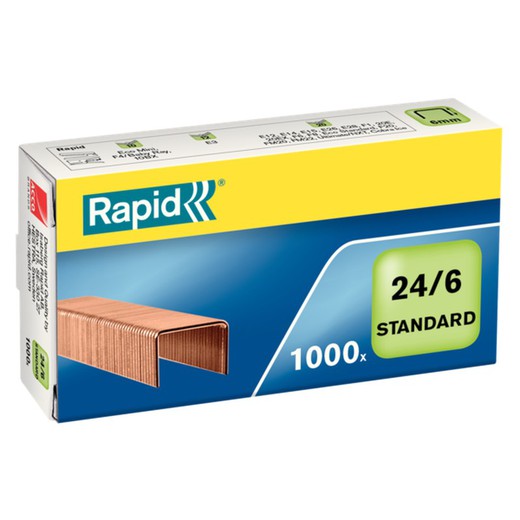 Rapid staples 24/6 mm. Box 1000 Standard copper