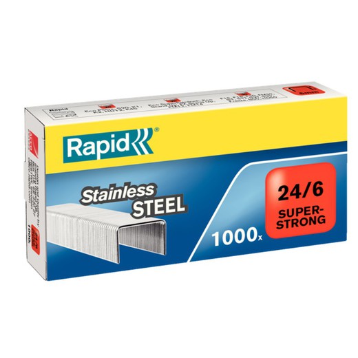 Agrafes rapides 24/6 mm. Coffret 1000 Inox Super Fort