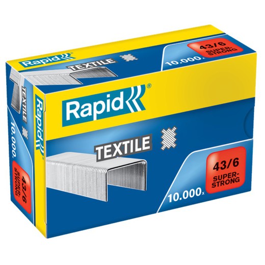 Grampos rápidos 43/6 mm. Box 10000 têxtil super forte galvanizado