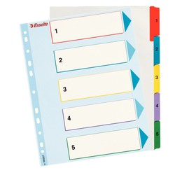 Índice de proyectos multitaladro. DIN A4. Borra y Re-Escribe. Pestañas 1-5, multicolor