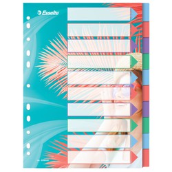 Índice multitaladro Esselte Colour'Breeze. PP. A4. 10 pestañas, multicolor