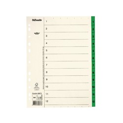 Índice multitaladro Esselte. DIN A4. Cartulina índice. Pestañas 1-12 Papel Mylar, beige
