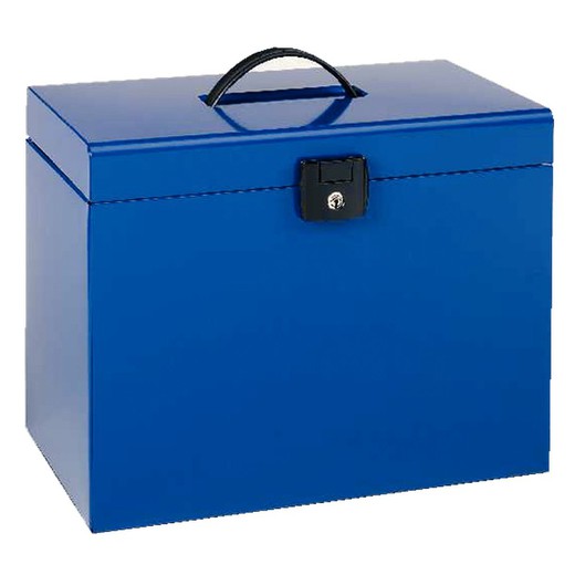 Metallic briefcase with 5 hanging folders in Kraft color. DIN A4, blue