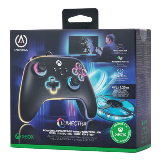 Controller cablato PowerA Advantage per Xbox Series X|S Lumectra + striscia LED RGB - Nero