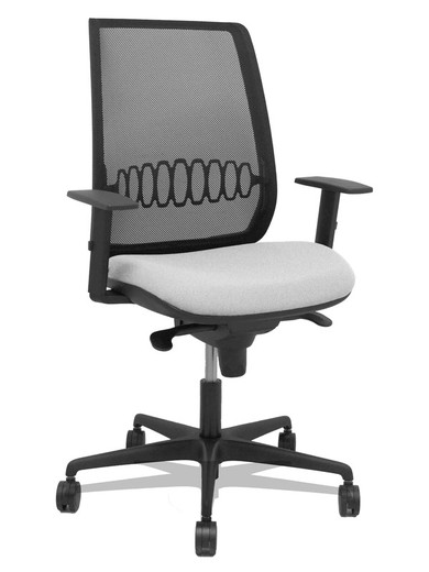 Modelo Alares - Silla de oficina ergonómica con mecanismo sincro, brazos regulables y ajustable en altura - Respaldo de malla transpirable en color negro y asiento tapizados en tejido BALI color gris claro.