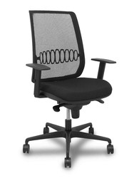 Modelo Alares - Silla de oficina ergonómica con mecanismo sincro, brazos regulables y ajustable en altura - Respaldo de malla transpirable en color negro y asiento tapizados en tejido BALI color negro