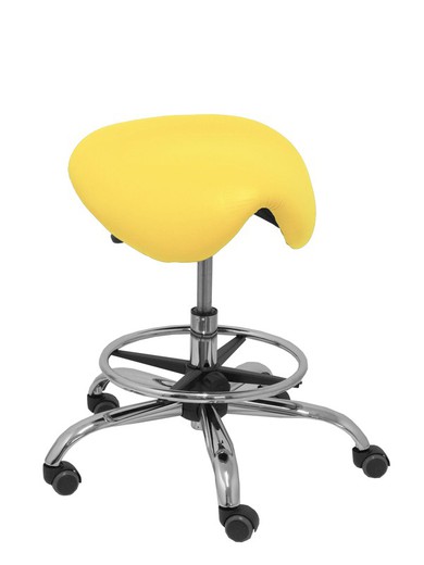 Modelo Alatoz. Taburete clínico giratorio y ergonómico con asiento anatómico y regulable en altura (aro reposapiés cromado INCLUIDO)  Asiento tapizado en similpiel color amarillo (FÁCIL DE LIMPIAR)