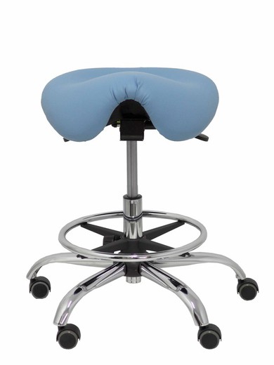 Modelo Alatoz. Taburete clínico giratorio y ergonómico con asiento anatómico y regulable en altura (aro reposapiés cromado INCLUIDO)  Asiento tapizado en similpiel color azul claro (FÁCIL DE LIMPIAR)