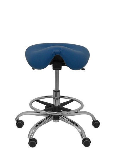 Modelo Alatoz. Taburete clínico giratorio y ergonómico con asiento anatómico y regulable en altura (aro reposapiés cromado INCLUIDO)  Asiento tapizado en similpiel color azul (FÁCIL DE LIMPIAR)